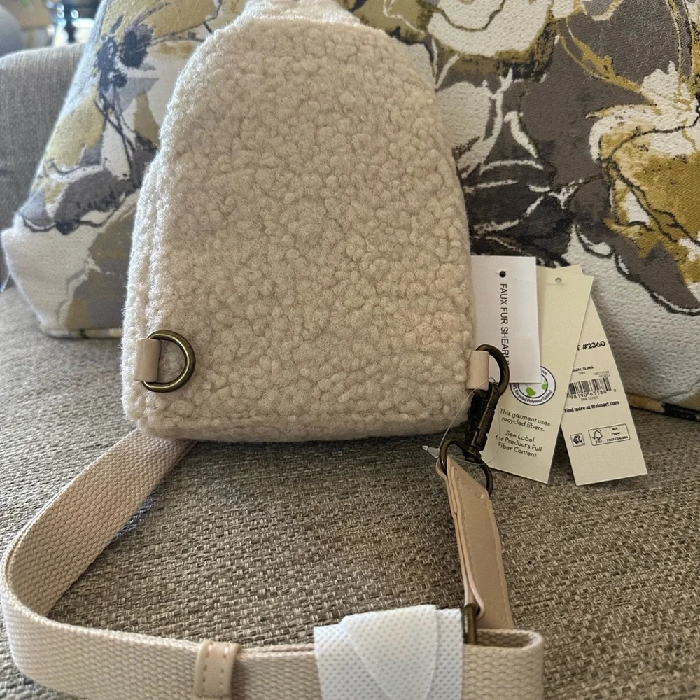 No Boundaries Soft Faux Sherpa‎ Sling Backpack Eco Friendly New